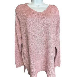 By Design Women's Knit V Neck Long Sleeve Pullover Sweater Heather pink Size 1X